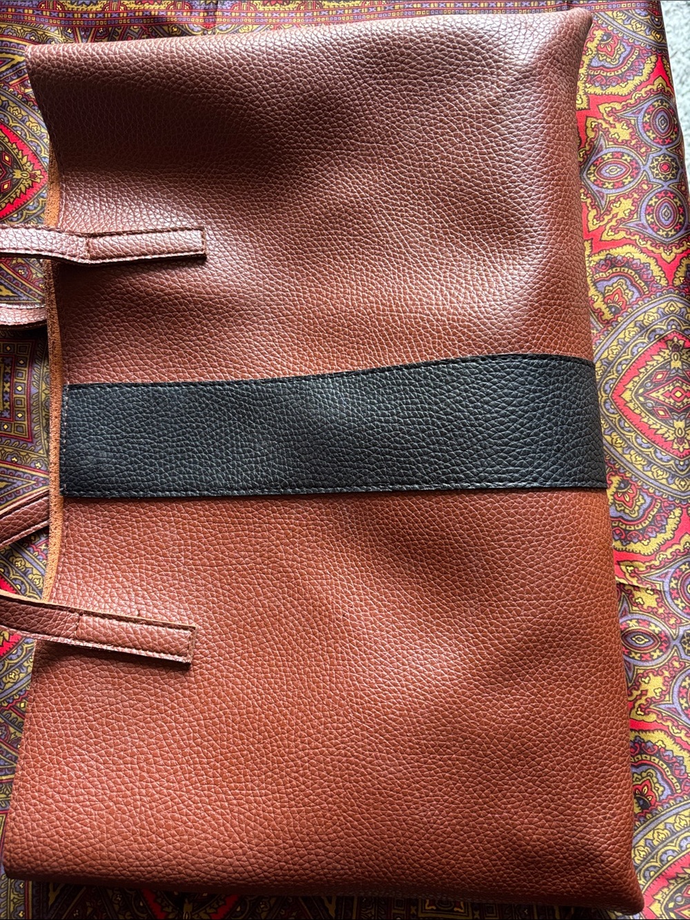 Men's Brown Leather Tote Bag with Black Accent